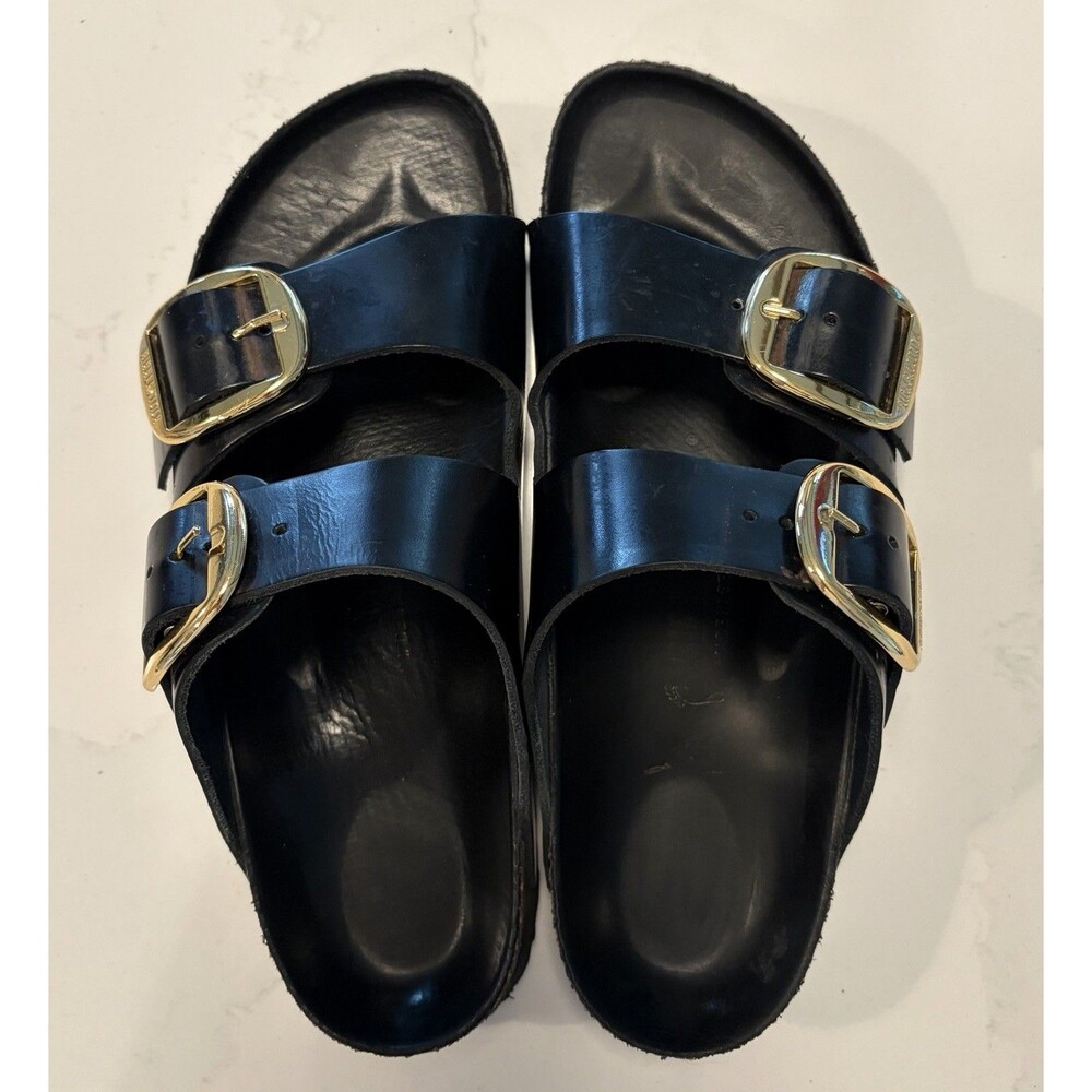 Birkenstock Arizona High-Shine Black Patent Leather Gold Big Buckle 39 8 8.5